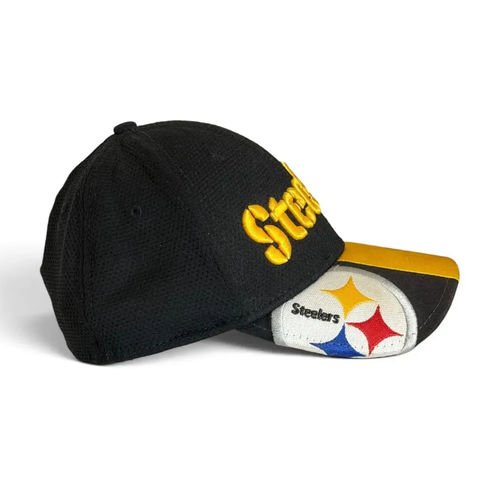 Pittsburgh Steelers New Era 39THIRTY Hat NFL Black Gold Stretch Fit Cap Size S/M